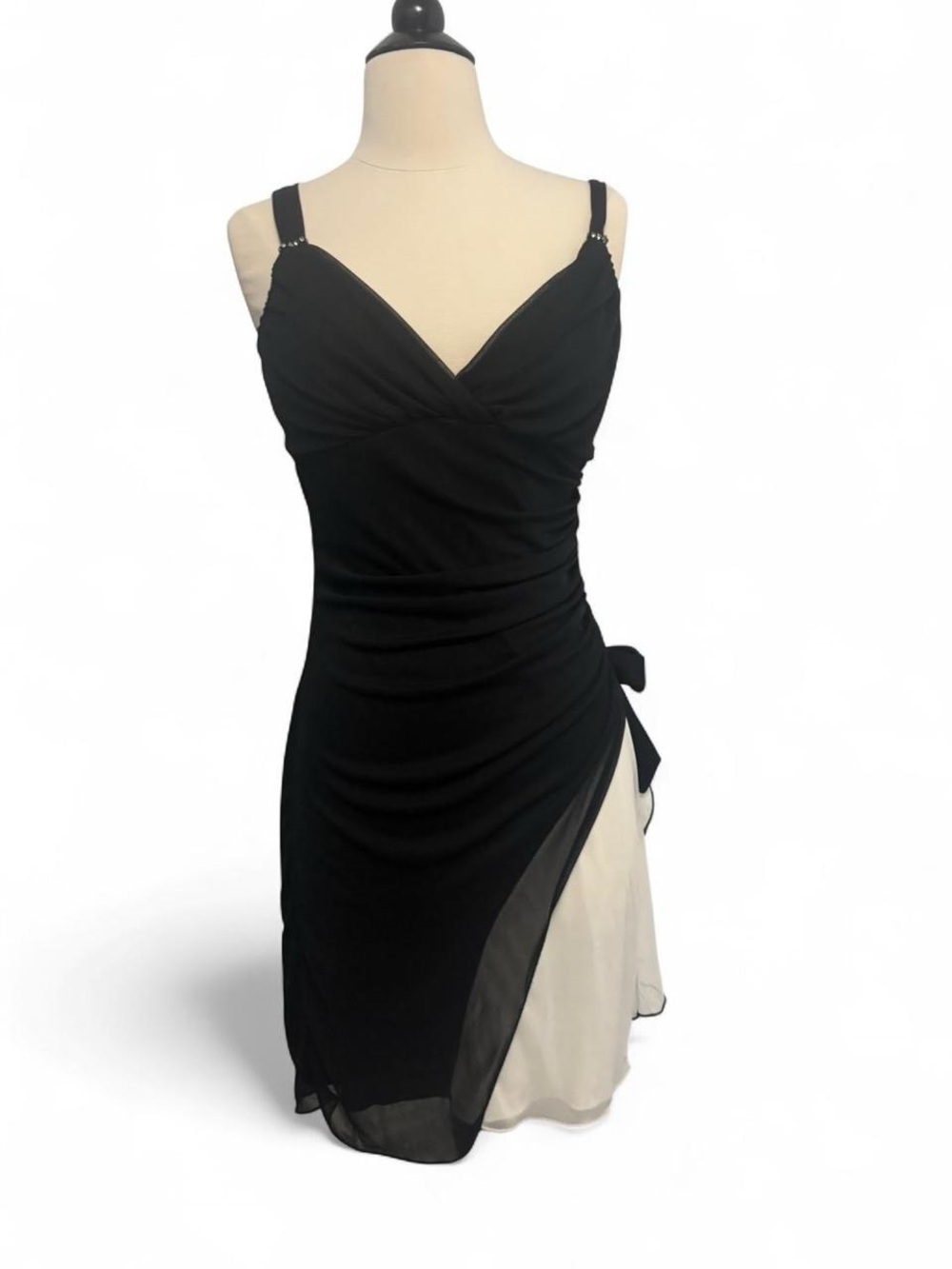 Jolie Black & Cream Sleeveless Wrap Mini Dress